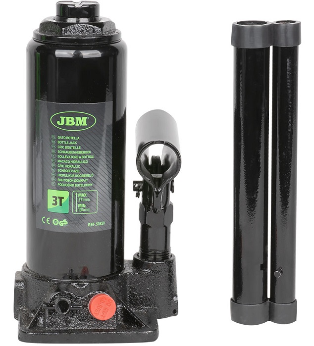 Cric hidraulic JBM 50820, capacitate ridicare 3 tone, cursa 194-371 mm, negru