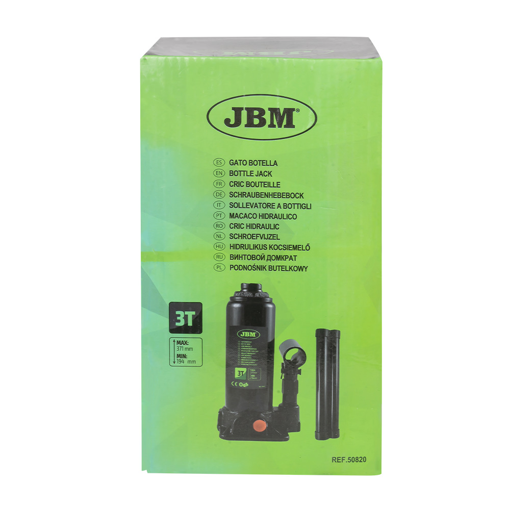 Cric hidraulic JBM 50820, capacitate ridicare 3 tone, cursa 194-371 mm, negru