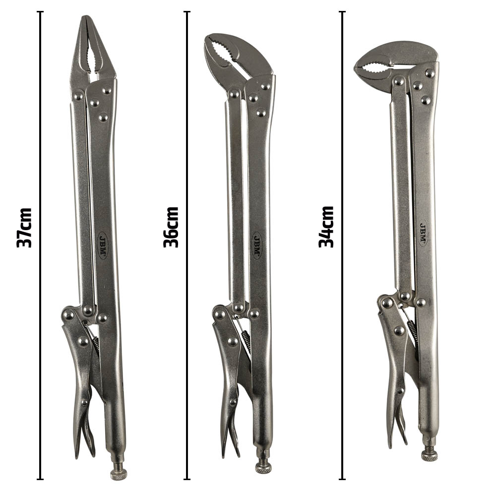 Set 3 clesti reglabili autoblocanti JBM 52982, falci drepte - 37 cm, falci 45 grade - 36 cm, falci 90 grade - 34 cm, husa depozitare