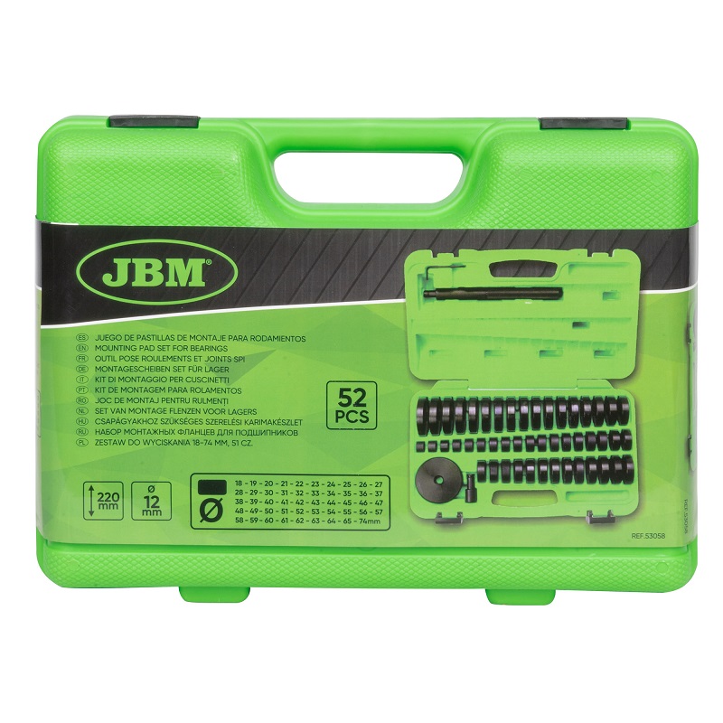 Set 52 piese pentru montaj rulmenti JBM 53058, lungime maxima 220 mm, cutie depozitare