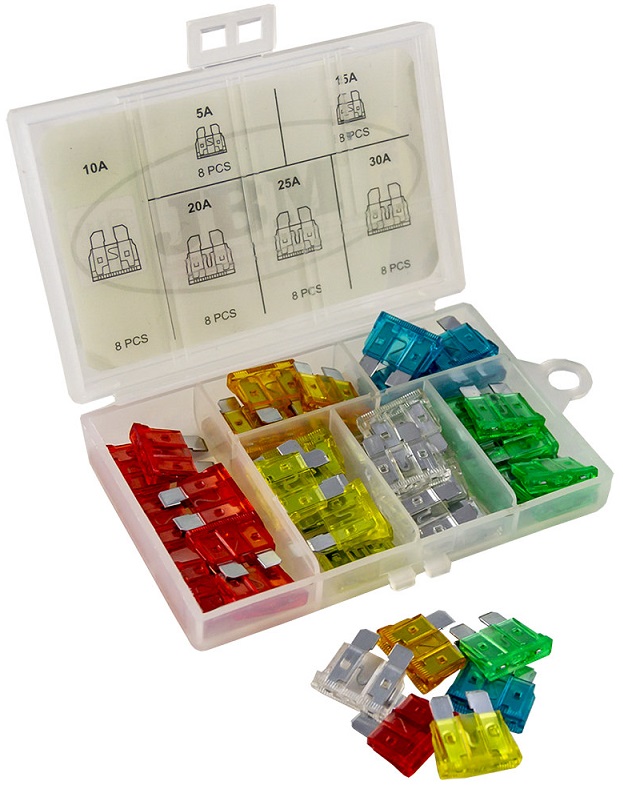 Set 48 sigurante fuzibile JBM 53367, 8 x 5A, 8 x 10A, 8 x 15A, 8 x 20A, 8 x 25A, 8 x 30A