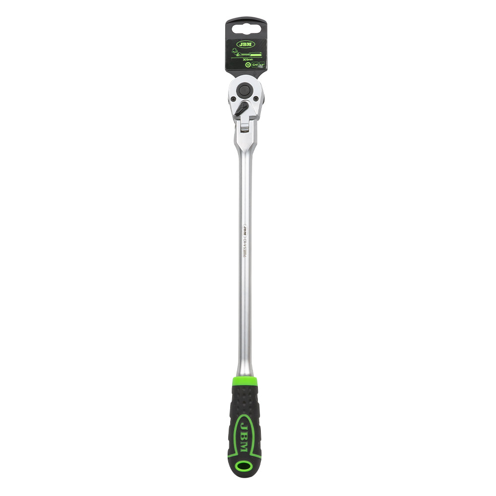 Antrenor articulat cu clichet reversibil JBM 53886, 72 dinti, antrenor patrat 1/4 inch, lungime 305 mm, finisaj zincat, maner cauciucat