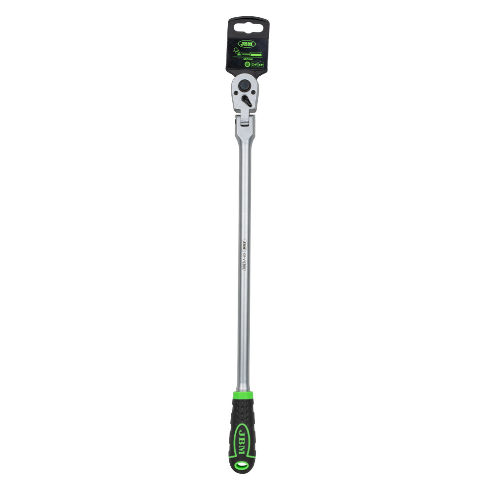 Antrenor articulat cu clichet reversibil JBM 53887, 72 dinti, antrenor patrat 3/8 inch, lungime 457 mm, finisaj zincat, maner cauciucat