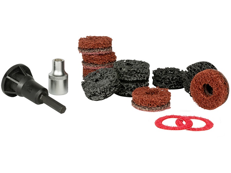 Set 14 piese pentru slefuire butuci si prezoane roti JBM 54069, adaptor 1/2 inch, 10 x discuri abrazive, 2 x garnituri interschimbabile