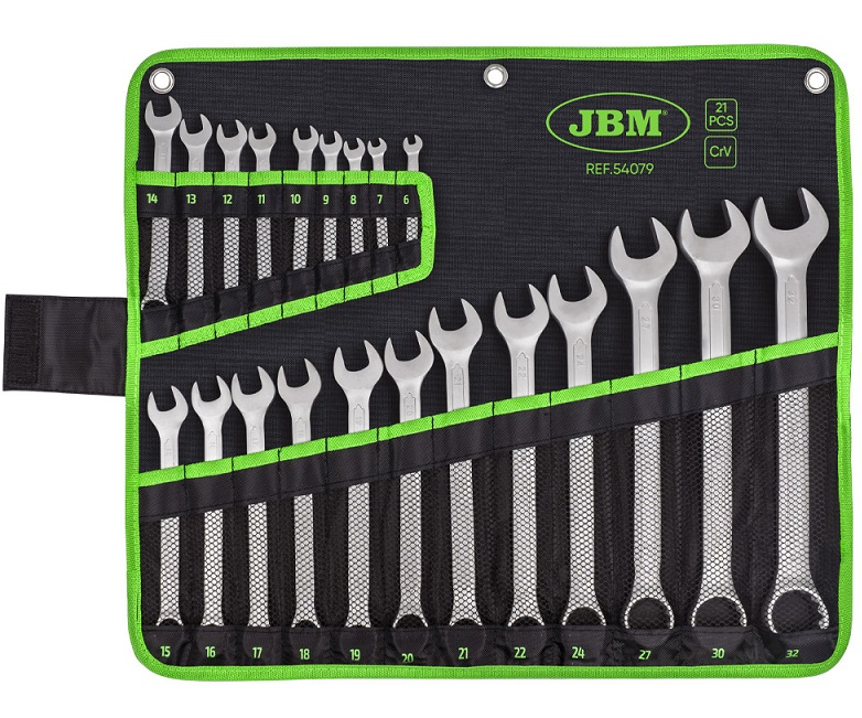 Set 21 chei combinate JBM 54079, deschidere chei 6-32 mm, lungime 101-362 mm, husa depozitare