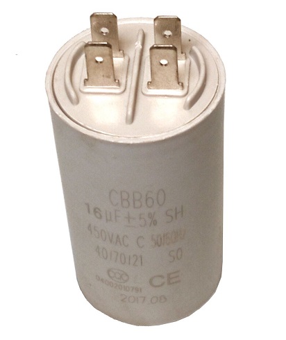 Condensator electrolitic capsulat pentru pornire motor TAIFU 45TF167340, capacitate 16 uF, 450VAC, cu papuci, 73 x 40 mm