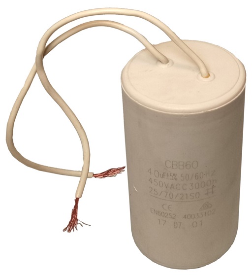 Condensator electrolitic capsulat pentru pornire motor TAIFU 45TF409645F, capacitate 40 uF, 450VAC, 2 x fire, 96 x 45 mm