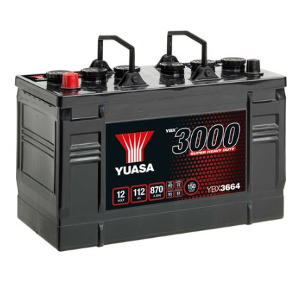 Baterie auto YUASA 3000 SUPER HEAVY DUTY COMPACT YBX3664, 12 V, 112 Ah, 870 A, 346 x 173 x 234 mm, borna inversa stanga +