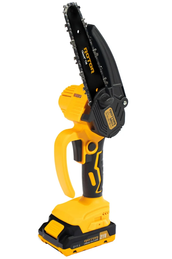 Fierastrau cu lant pe acumulator ROTOR RMC21-6 14357, lungime lama 15 cm, viteza 12 m/s, pas lant 1/4 inch, T36, 2 x acumulatori 21V, 2 Ah