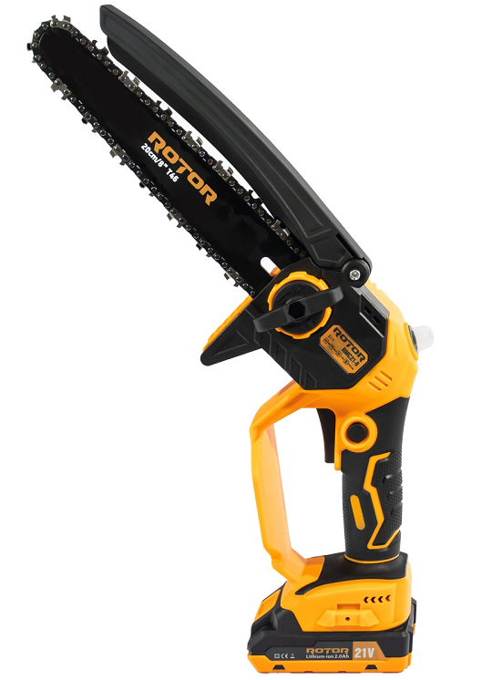 Fierastrau cu lant pe acumulator ROTOR RMC21-8 14358, lungime lama 20 cm, viteza 12 m/s, pas lant 1/4 inch, T47, cu ungere lant, 2 x acumulatori 21V, 2 Ah