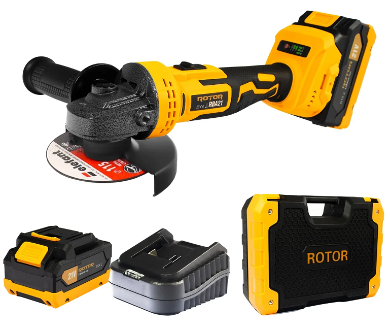 Polizor unghiular cu variator pe acumulator ROTOR RBA21 14356, 8500 rpm, disc 125 mm, 1 x acumulator 21V, 3 Ah