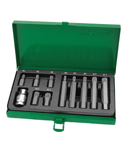 Set 10 biti pentru insurubare TOPTUL GAAD1102, cu suport biti 1/2 inch, biti profil spline M5, M6, M8, M10, M12, cutie metalica