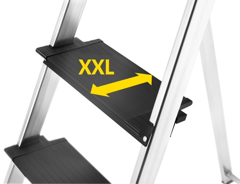 Scara pliabila HAILO L100 TopLine 8050307, 3 trepte, greutate maxima 150 kg, aluminiu, picioare antiderapante, tava multifunctionala, carlig, curea fixare