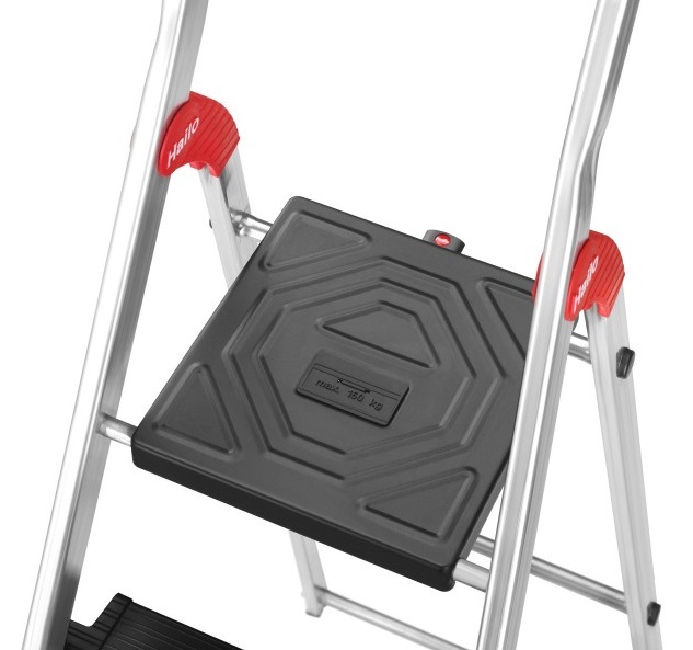 Scara pliabila HAILO L100 TopLine 8050607, 6 trepte, greutate maxima 150 kg, aluminiu, picioare antiderapante, tava multifunctionala, carlig, curea fixare