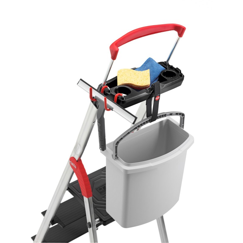 Scara pliabila HAILO L100 TopLine 8050607, 6 trepte, greutate maxima 150 kg, aluminiu, picioare antiderapante, tava multifunctionala, carlig, curea fixare