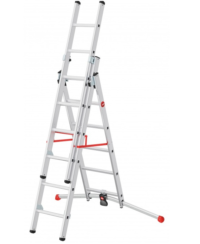 Scara pliabila/extensibila HAILO ProfiLOT 9306507, 2x6 + 1x5 trepte, greutate maxima sustinuta 150 kg, din aluminiu, picioare antiderapante, carlig de blocare