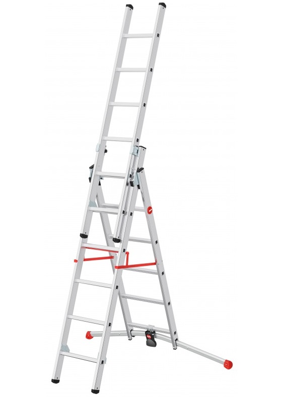 Scara pliabila/extensibila HAILO ProfiLOT 9306507, 2x6 + 1x5 trepte, greutate maxima sustinuta 150 kg, din aluminiu, picioare antiderapante, carlig de blocare