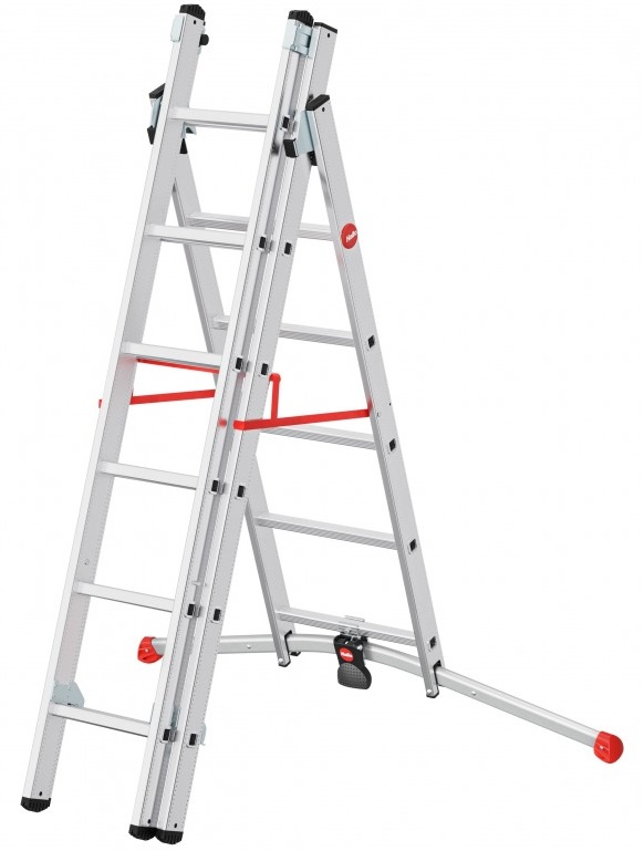 Scara pliabila/extensibila HAILO ProfiLOT 9306507, 2x6 + 1x5 trepte, greutate maxima sustinuta 150 kg, din aluminiu, picioare antiderapante, carlig de blocare