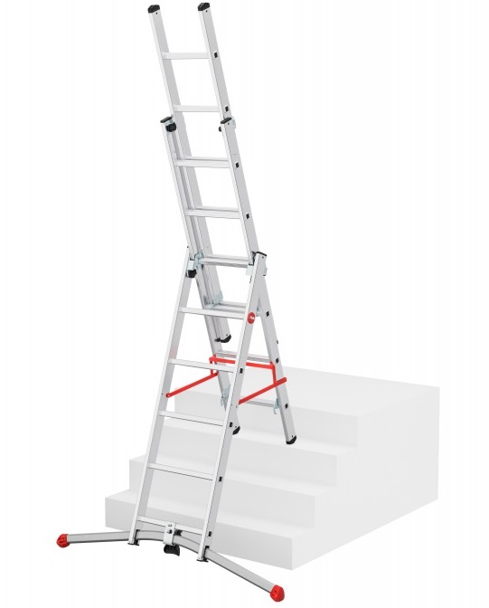 Scara pliabila/extensibila HAILO ProfiLOT 9306507, 2x6 + 1x5 trepte, greutate maxima sustinuta 150 kg, din aluminiu, picioare antiderapante, carlig de blocare
