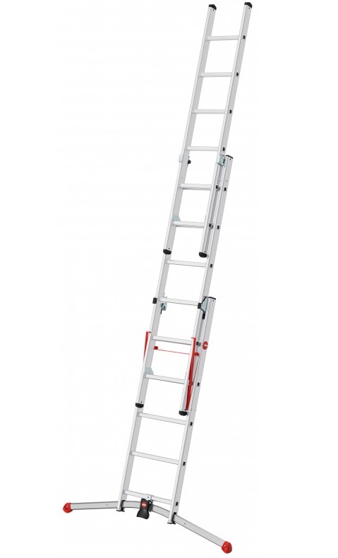 Scara pliabila/extensibila HAILO ProfiLOT 9306507, 2x6 + 1x5 trepte, greutate maxima sustinuta 150 kg, din aluminiu, picioare antiderapante, carlig de blocare