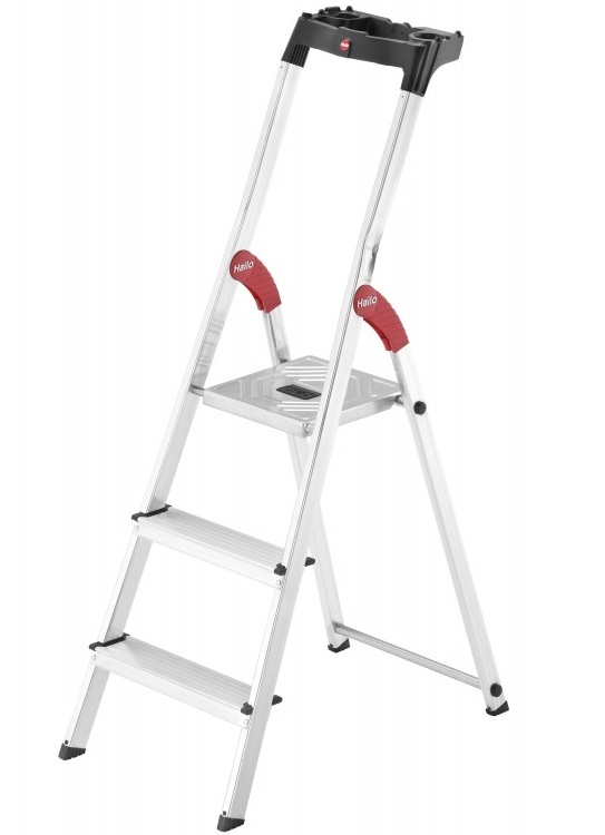 Scara pliabila HAILO StandardLine 8160307, 3 trepte, greutate maxima 150 kg, aluminiu, picioare antiderapante, tava multifunctionala, pentru uz casnic