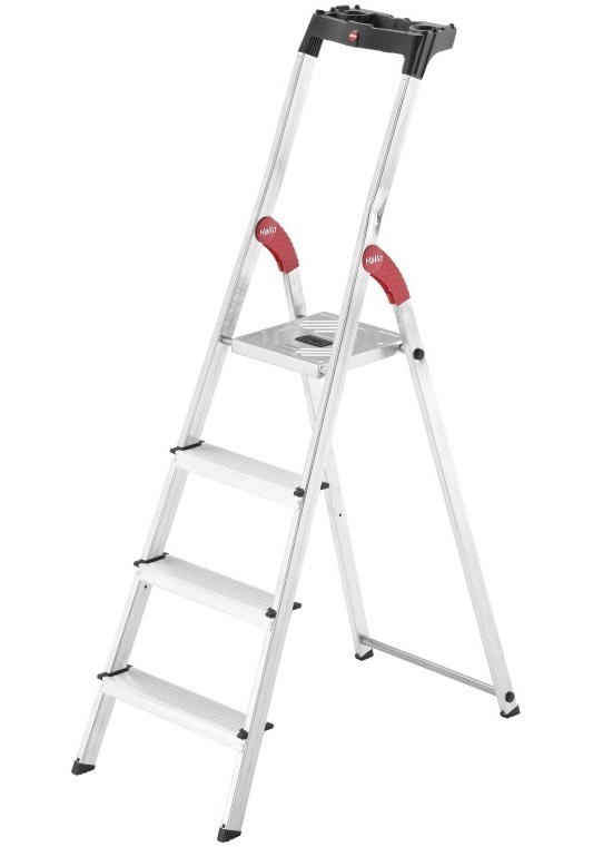 Scara pliabila HAILO StandardLine 8160407, 4 trepte, greutate maxima 150 kg, aluminiu, picioare antiderapante, tava multifunctionala, pentru uz casnic