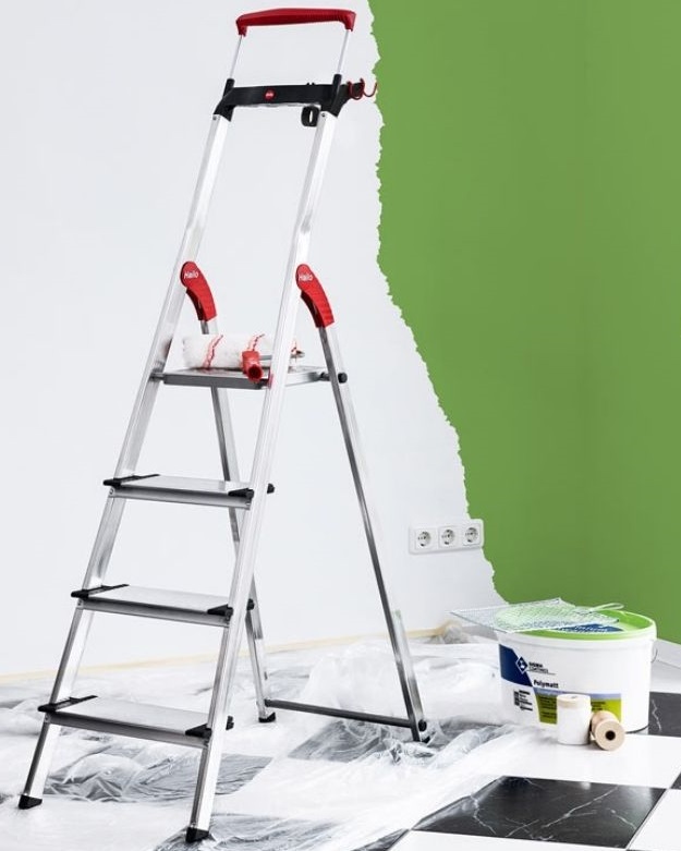 Scara pliabila HAILO TopLine L95 8050337, 3 trepte, greutate maxima 150 kg, aluminiu, picioare antiderapante, tava pentru scule, pentru uz casnic