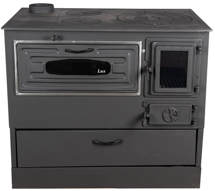 Soba pe lemne MICUL FERMIER Grand Fantazia Lux MF-EI1008-G01, capacitate incalzire 9 kW, racord 120 mm, 890 x 510 x 750 mm, cos stanga, din otel