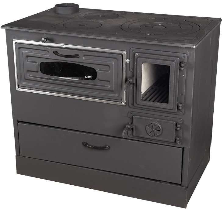 Soba pe lemne MICUL FERMIER Grand Fantazia Lux MF-EI1008-G01, capacitate incalzire 9 kW, racord 120 mm, 890 x 510 x 750 mm, cos stanga, din otel