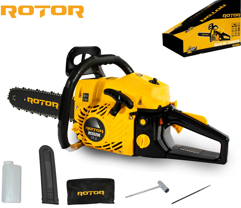 Drujba pe benzina ROTOR RCS5200 14555, 2 kW, 3.9 CP, 10500 rpm, lama 38 cm, lant 32+ dinti, pinteni 64, pas 0.325, ungere automata, pentru astereala