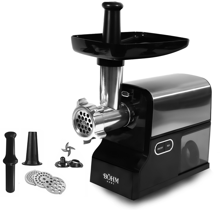 Masina de tocat carne electrica BOHM MG6050R 14688, 500-1600 W, productivitate 1.7 kg/min, 3 x site 3/5/7 mm, cutit, accesoriu carnati/kebbe