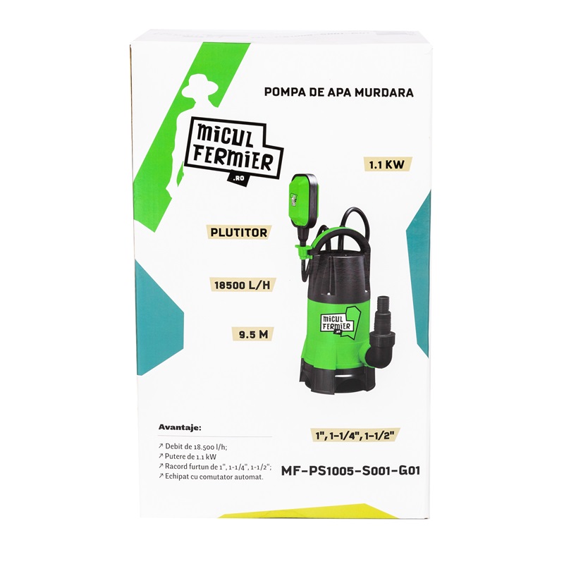 Pompa pentru apa murdara cu plutitor MICUL FERMIER MF-PS1005-S001-G01, 1.1 kW, 18500 l/h, 9.5 m