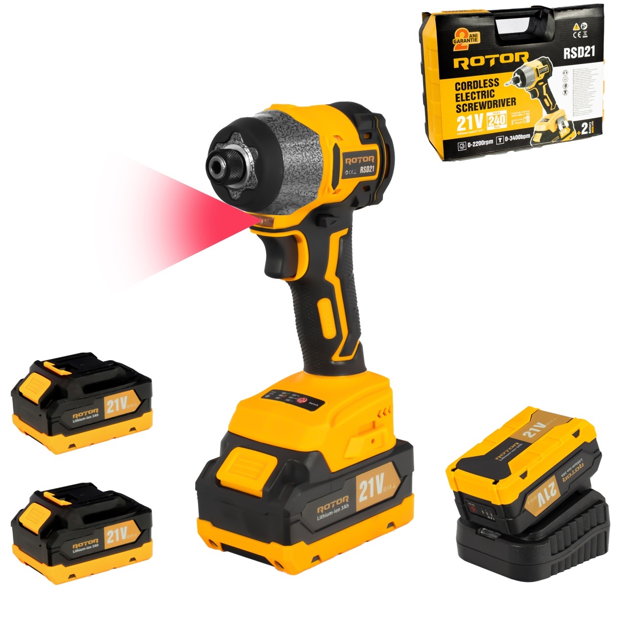 Autofiletanta cu impact pe acumulator ROTOR RSD21 14340, 21 V, 3 Ah, 240 Nm, 2200 rot/min, 3400 BPM