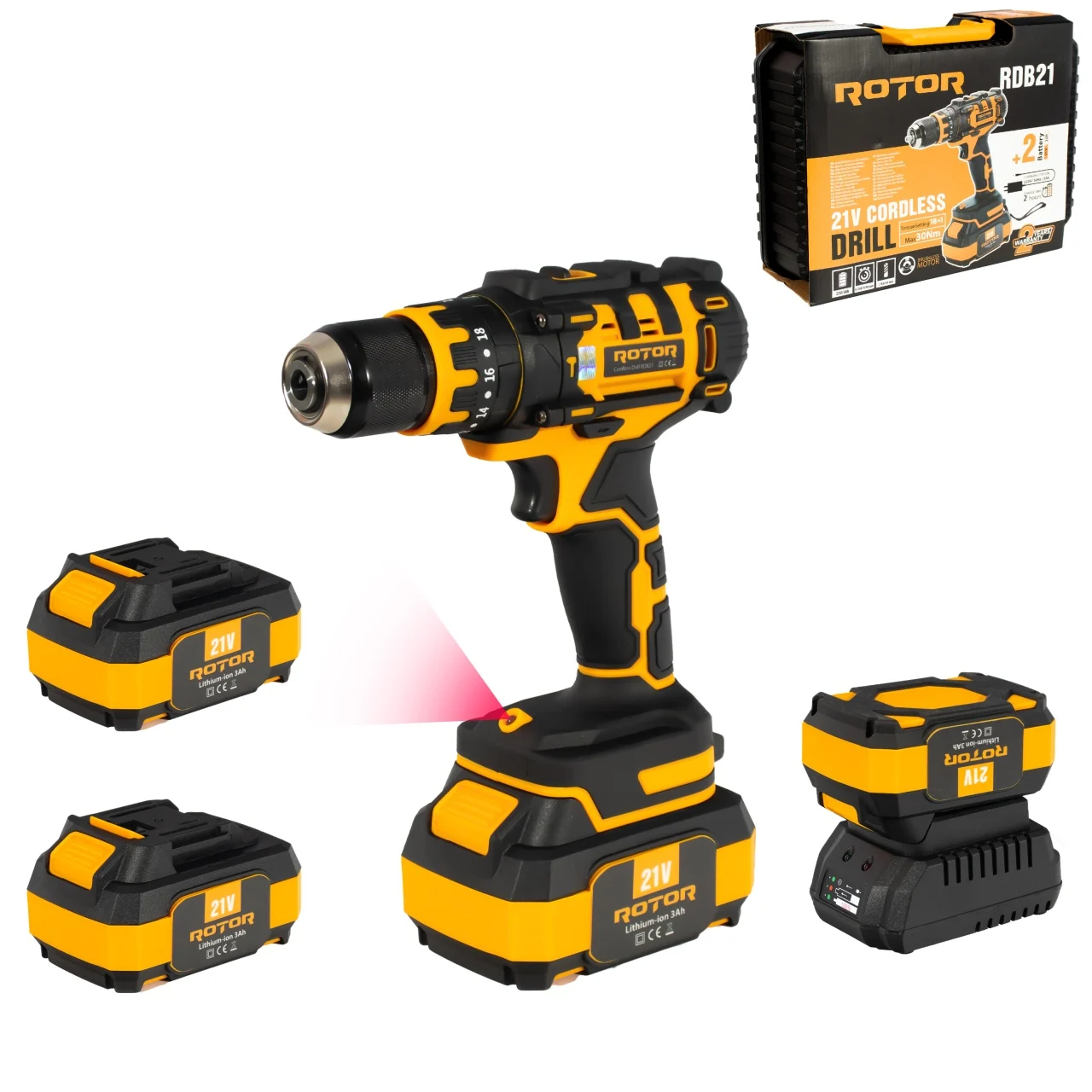 Autofiletanta cu acumulator ROTOR 14522, RDB21, 21 V, 3 Ah, 1350 rot/min, 30 Nm