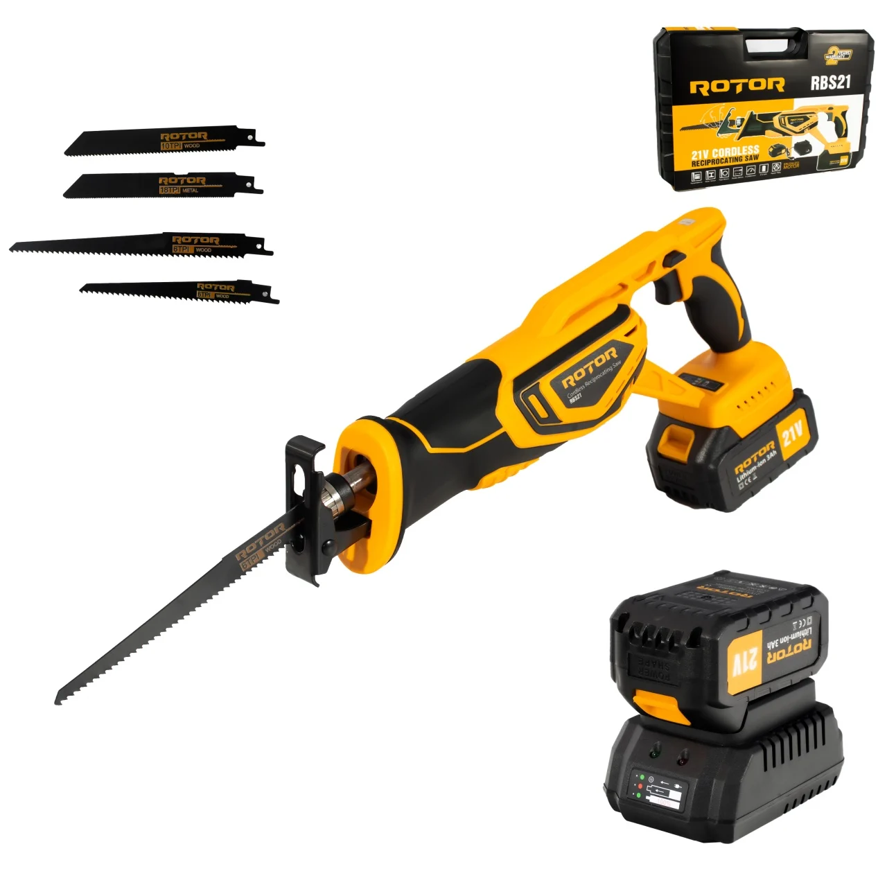 Fierastrau tip sabie cu acumulator ROTOR 14359, RBS21, 21 V, 3 Ah, 750 W, 2900 rot / min
