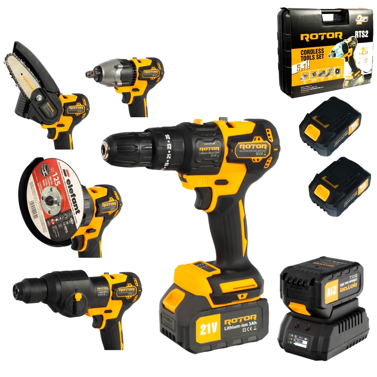 Set scule electrice ROTOR 14362, RTS2, Brushless, 5 in 1, 24000 rot/min, 21 V, 3 Ah