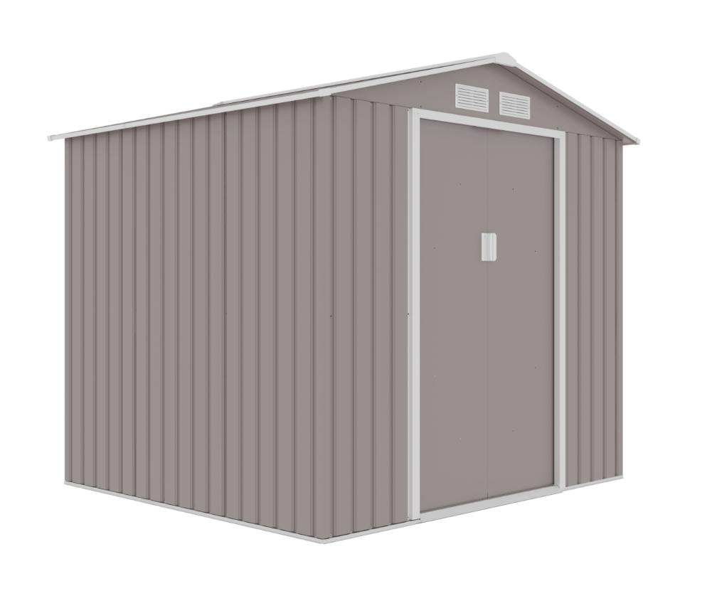Casuta / magazie de gradina premium metalica, MESTERINO Archer-B Gri cald, dimensiuni 213x195x195 cm cu baza metalica