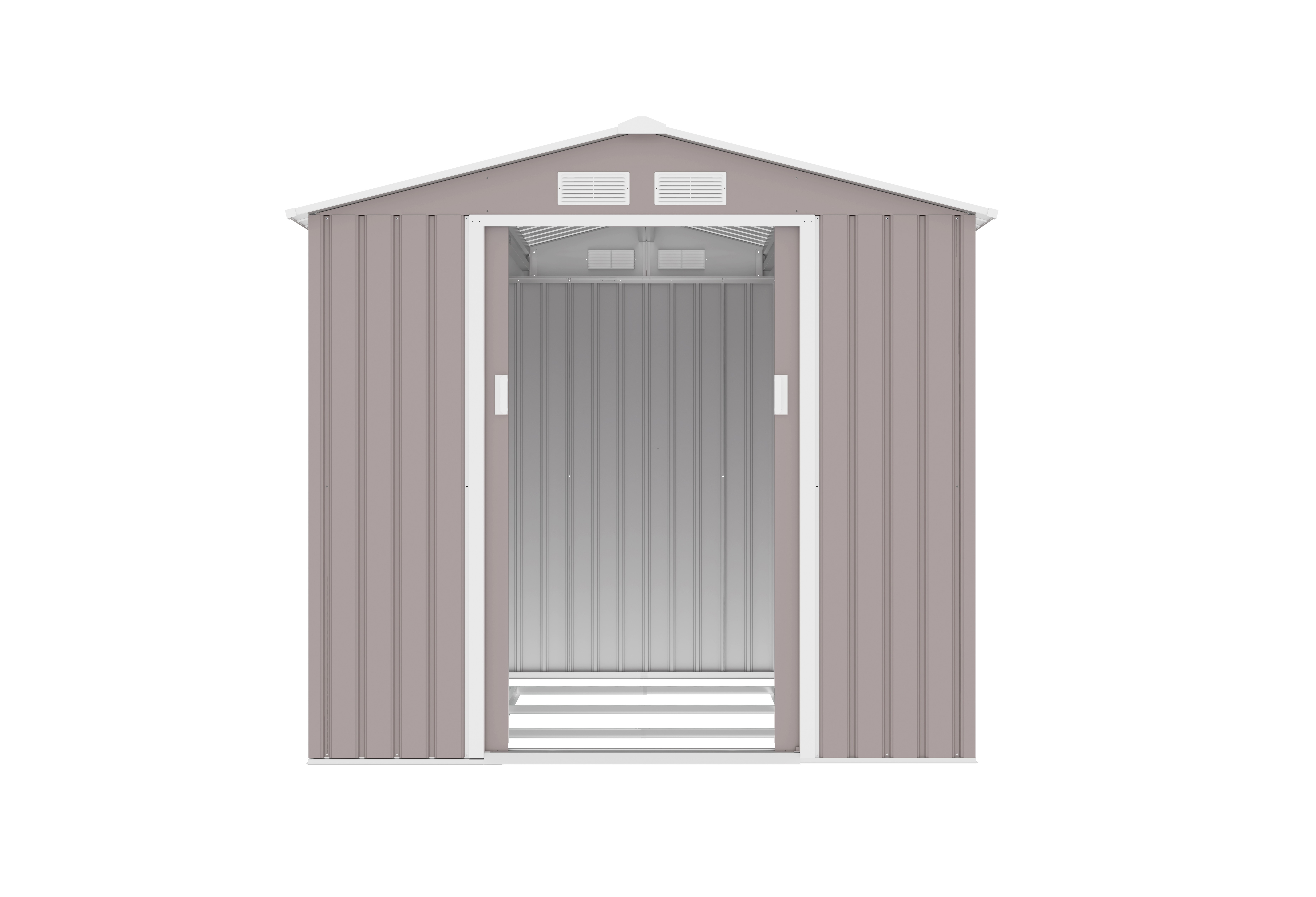 Casuta / magazie de gradina premium metalica, MESTERINO Archer-B Gri cald, dimensiuni 213x195x195 cm cu baza metalica