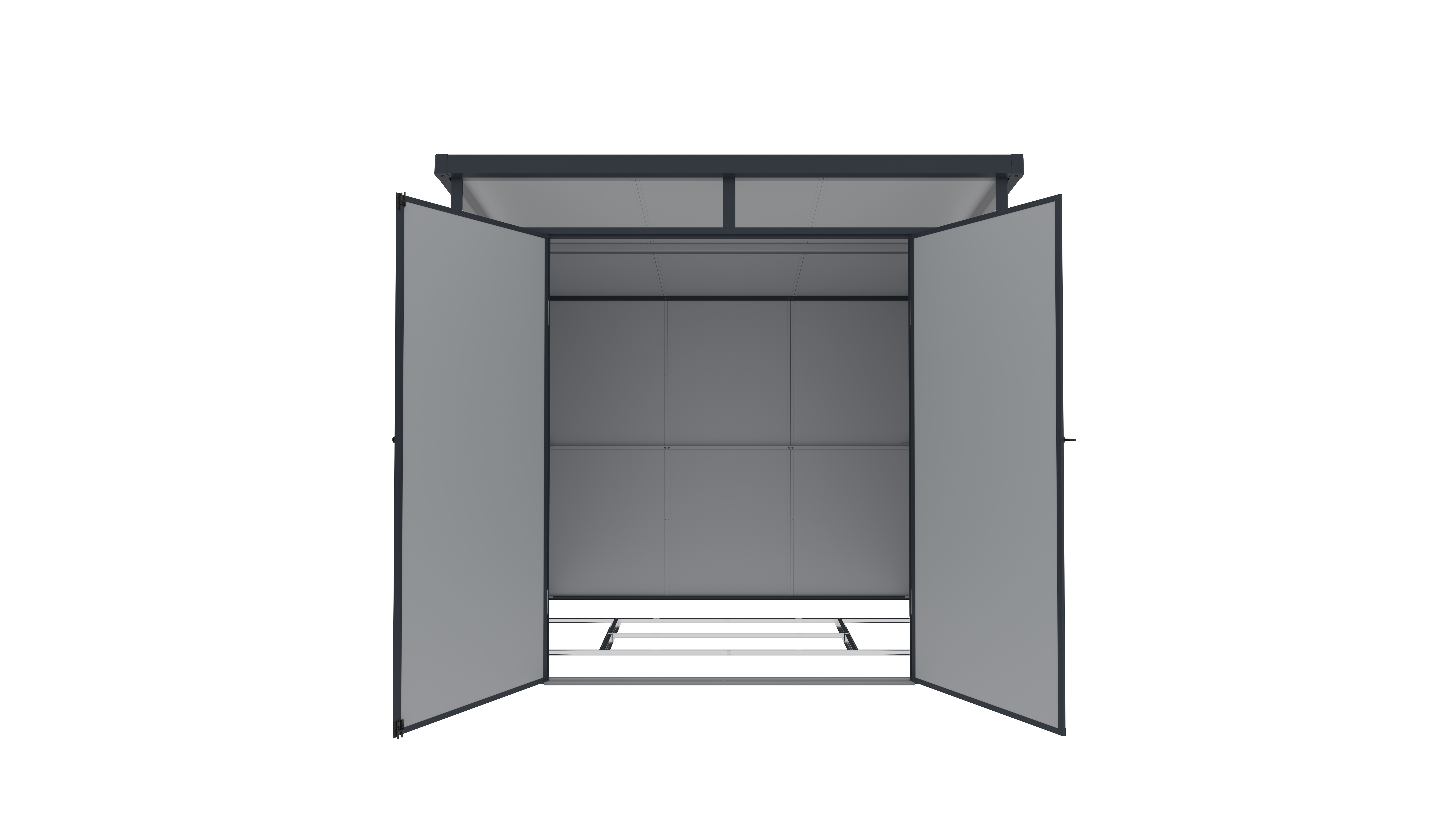 Casuta / magazie de gradina premium din material plastic, KLUGMEISTER Toya B Gri, dimensiuni 238x191x215 cm, cu baza metalica