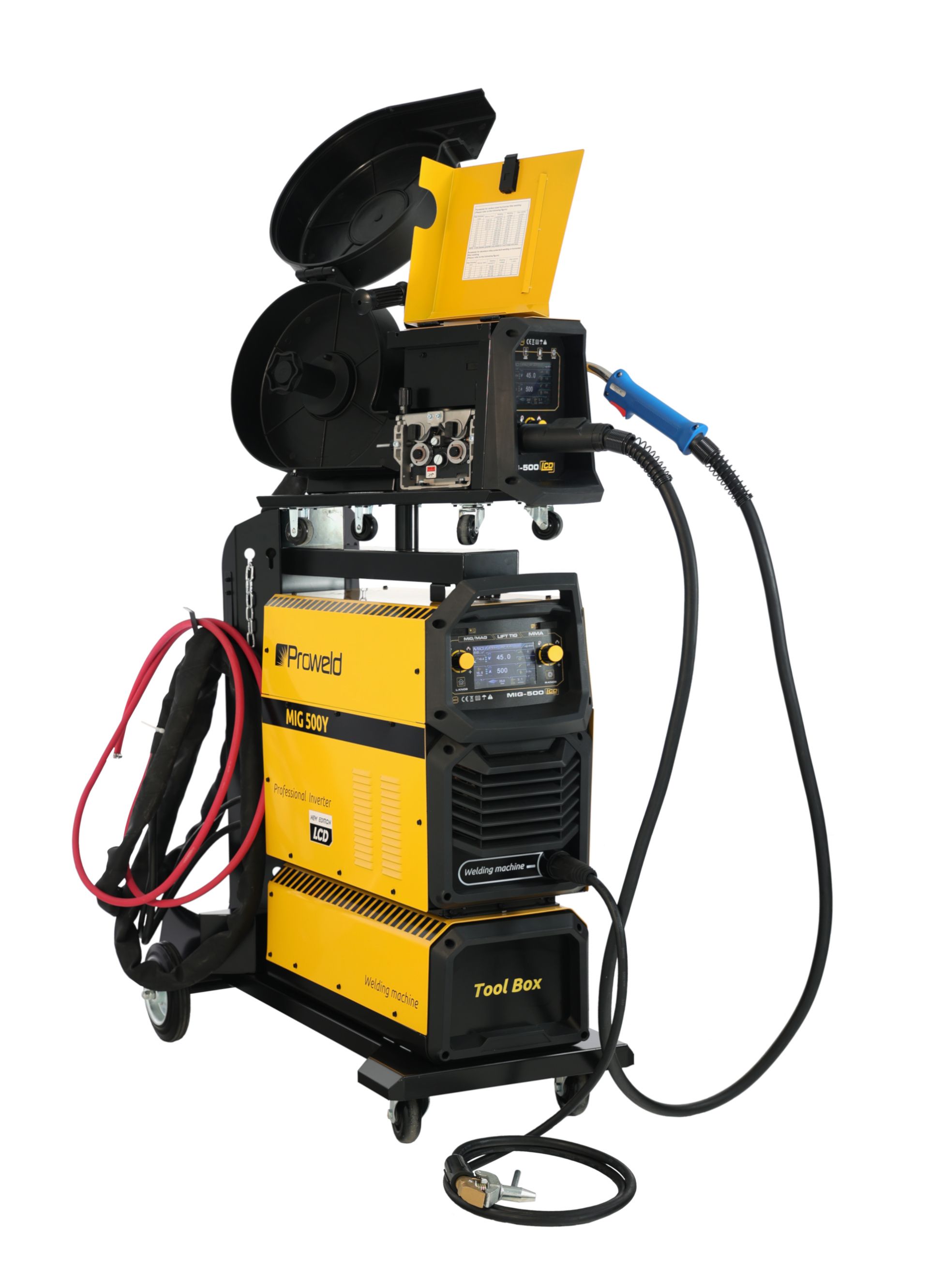 Invertor sudare profesional ProWELD MIG 500Y Synergetic, MIG/MAG, MMA, Lift TIG + derulator detasabil