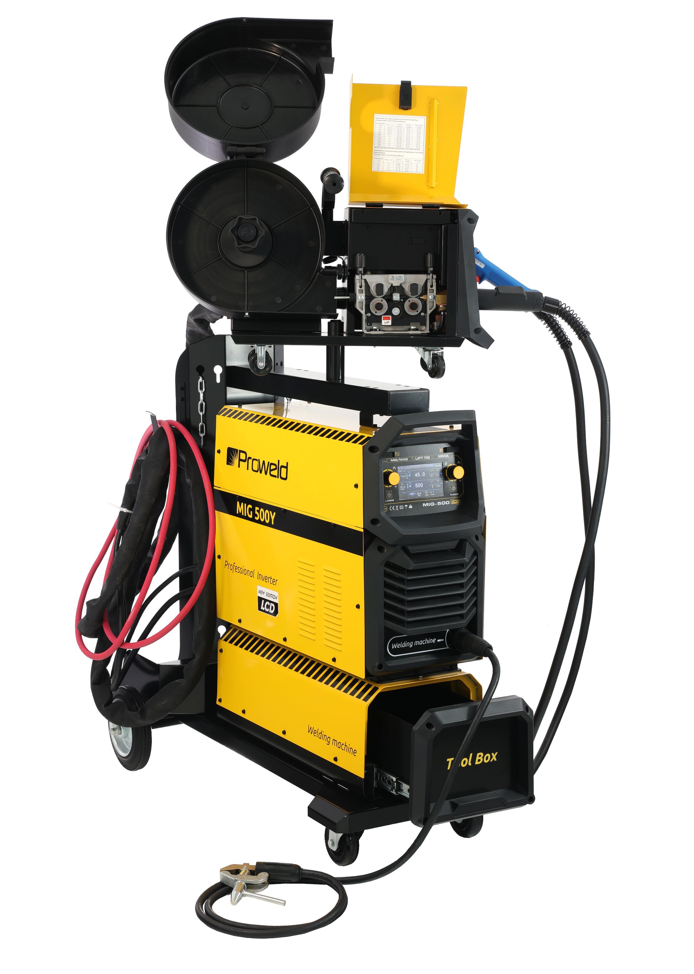 Invertor sudare profesional ProWELD MIG 500Y Synergetic, MIG/MAG, MMA, Lift TIG + derulator detasabil