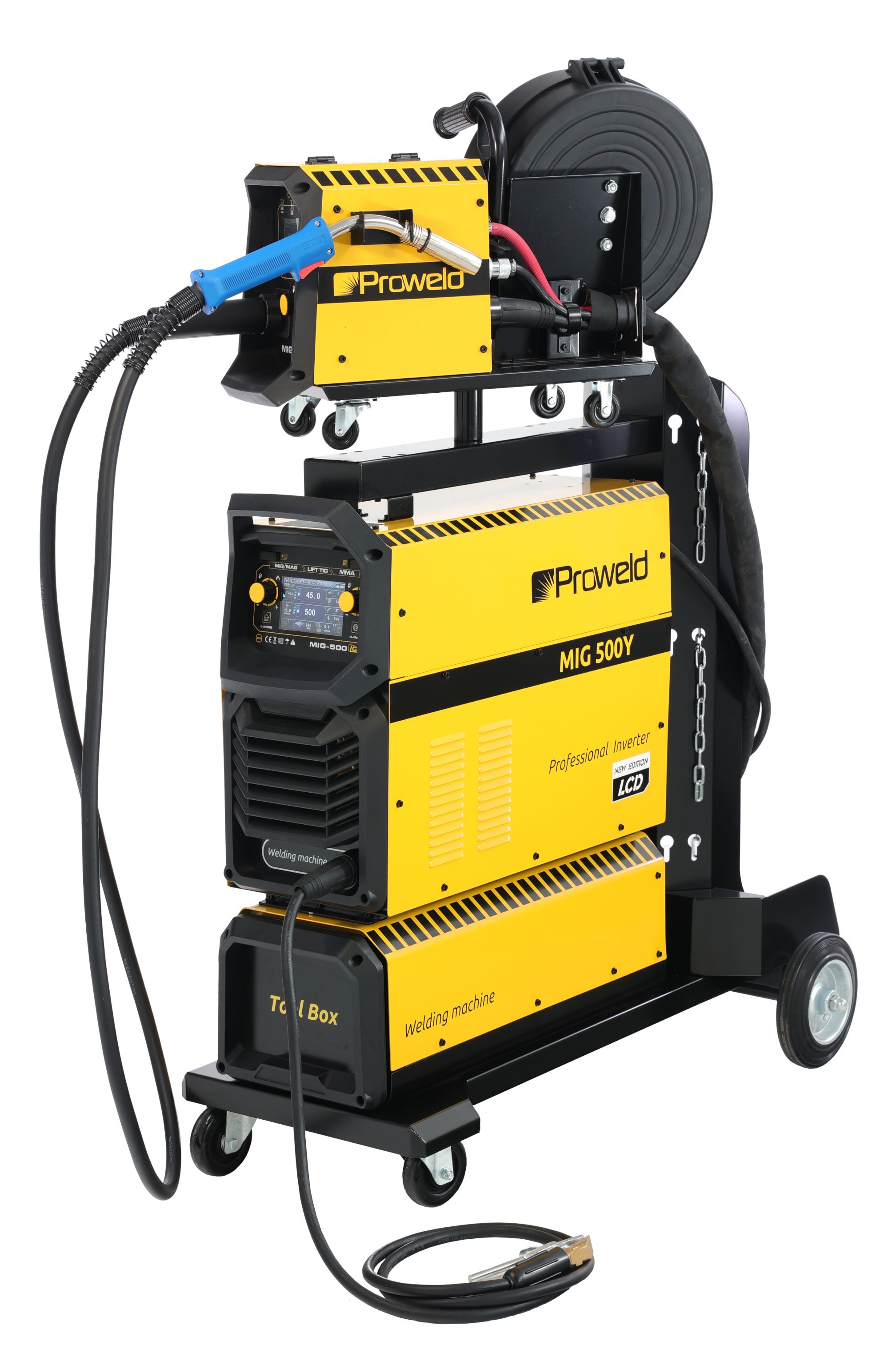 Invertor sudare profesional ProWELD MIG 500Y Synergetic, MIG/MAG, MMA, Lift TIG + derulator detasabil