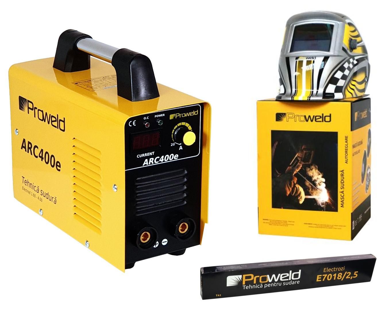 Invertor sudura ProWeld ARC400e + LYG-8507A masca sudura automata LCD + E7018 electrozi bazici 2.5mm, 1 kg