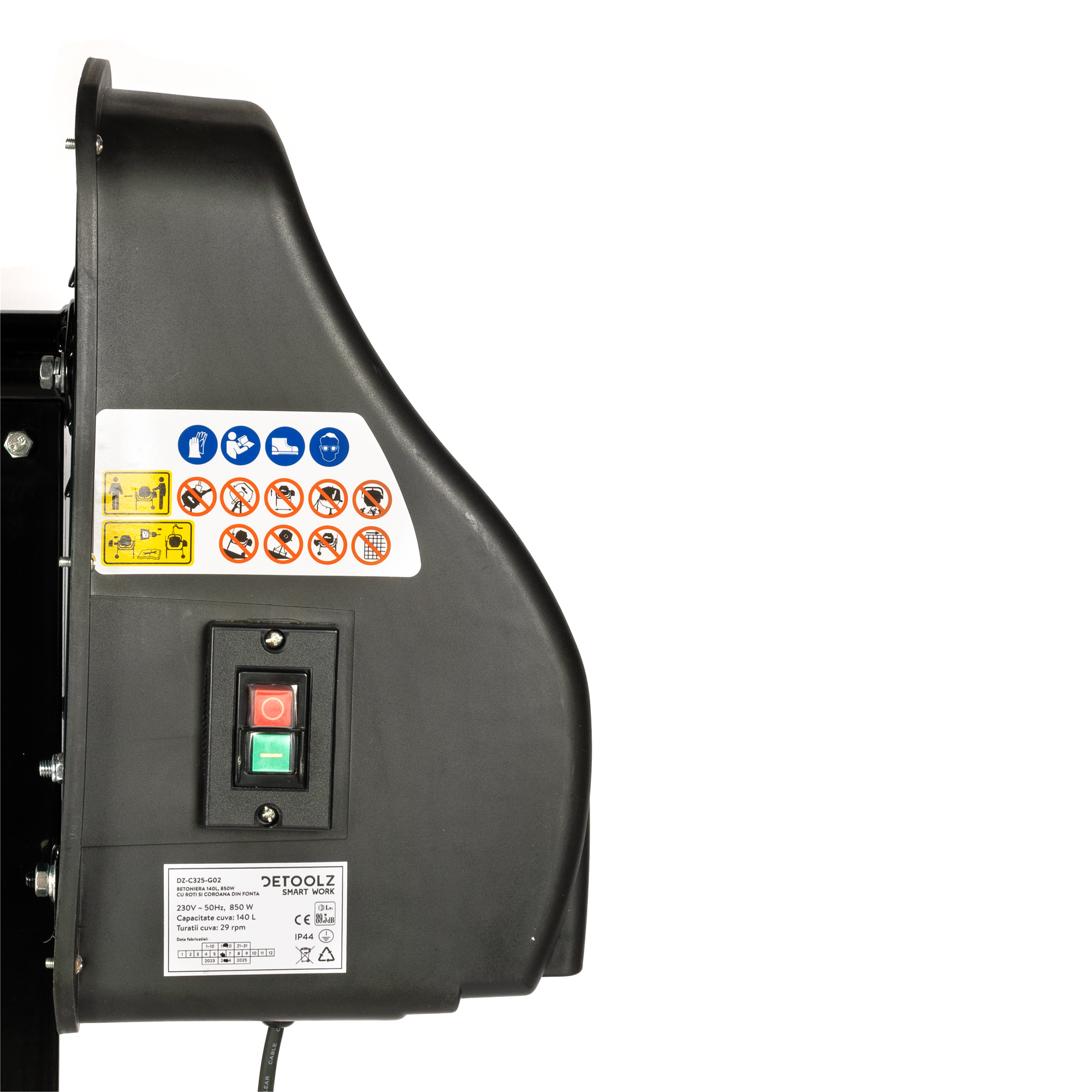 Betoniera Detoolz 140 L, 850 W, cu roti si coroana de fonta