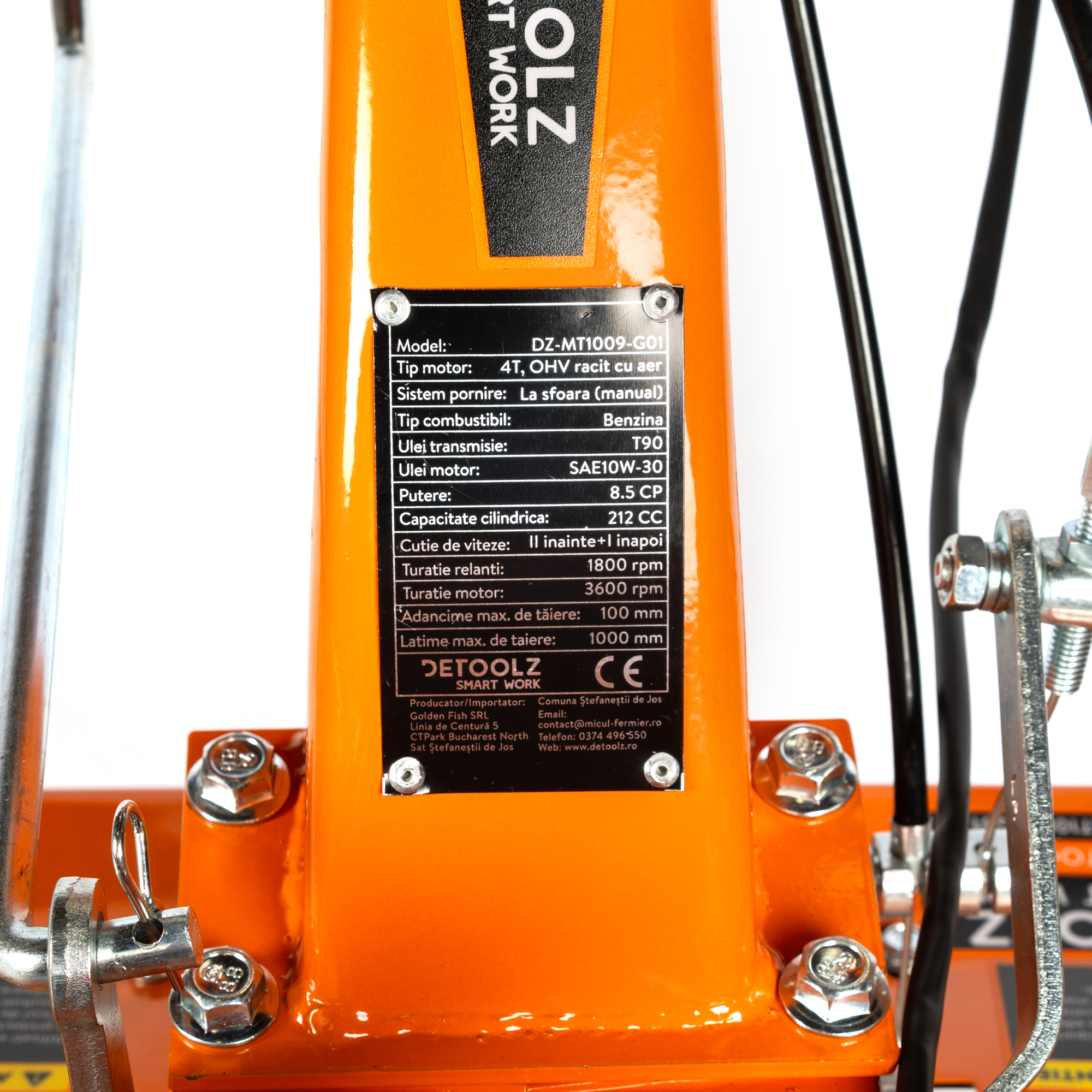 Motocultor 8.5 CP Detoolz, 212 cc, motor benzina 4T, cu 3 viteze si pornire manuala