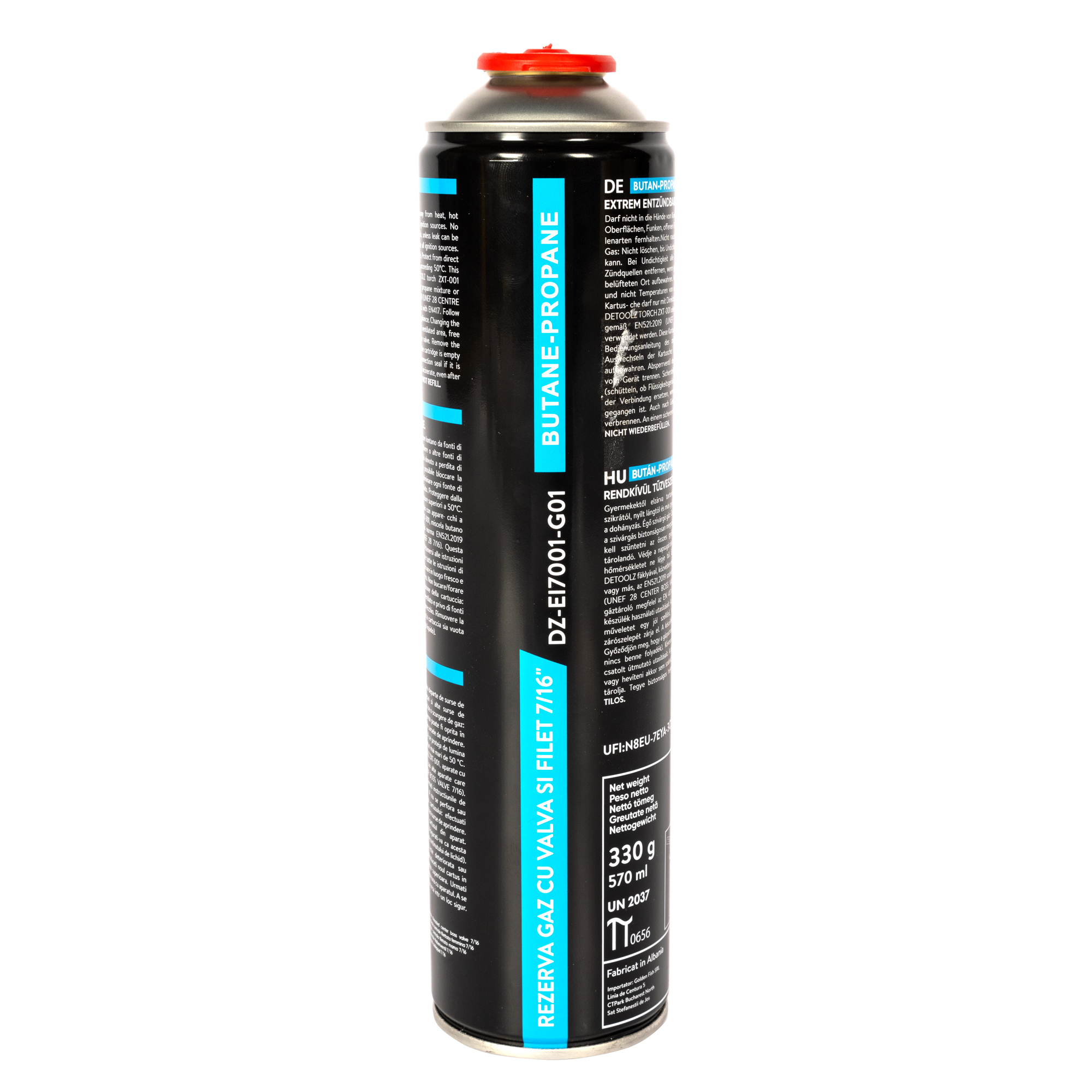 Rezerva gaz Detoolz 330 g cu valva si filet 7/16