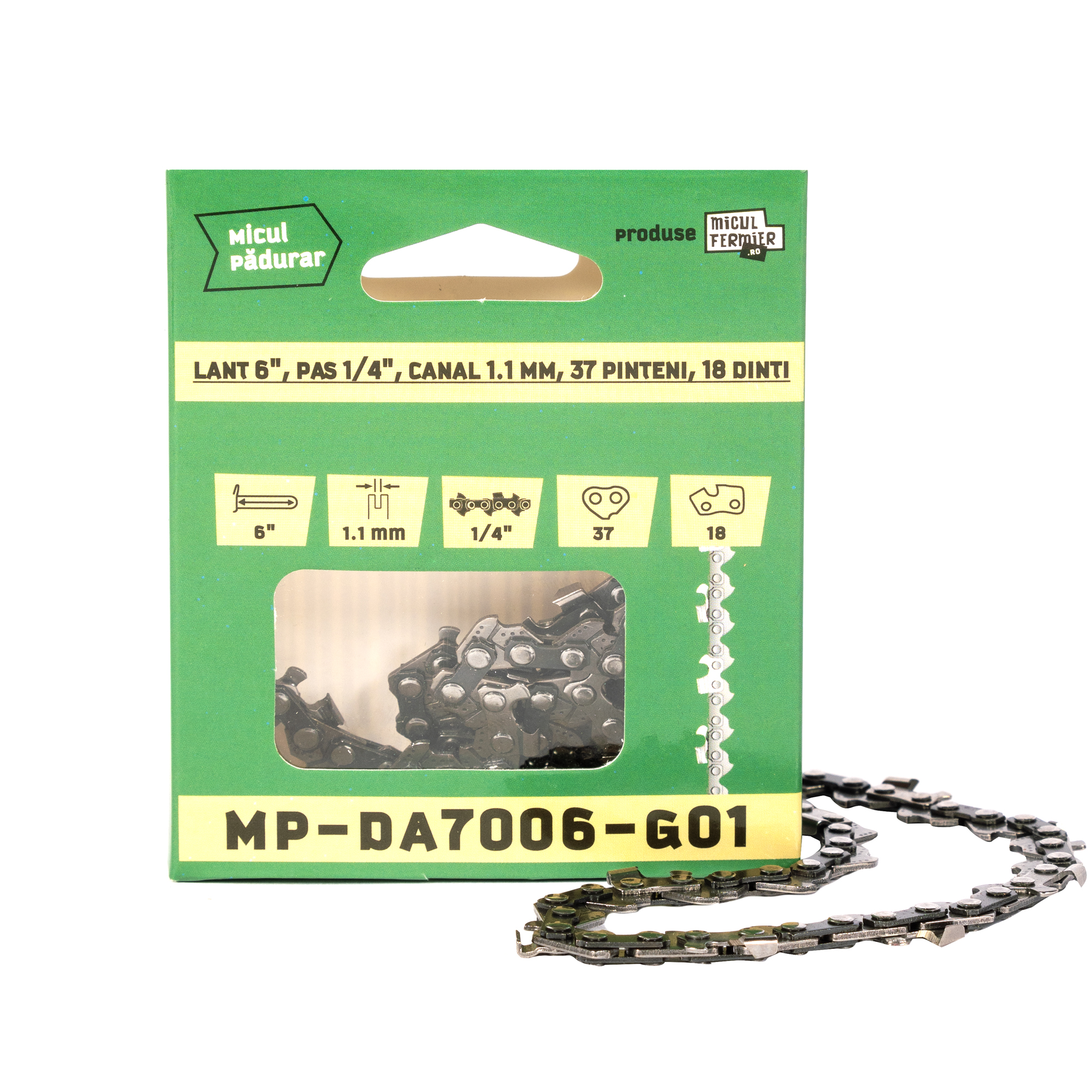 Lant drujba Micul Padurar, lungime 6, pas 1/4 inch, grosime 1.1 mm, 37 pinteni, 18 dinti, semi-chisel