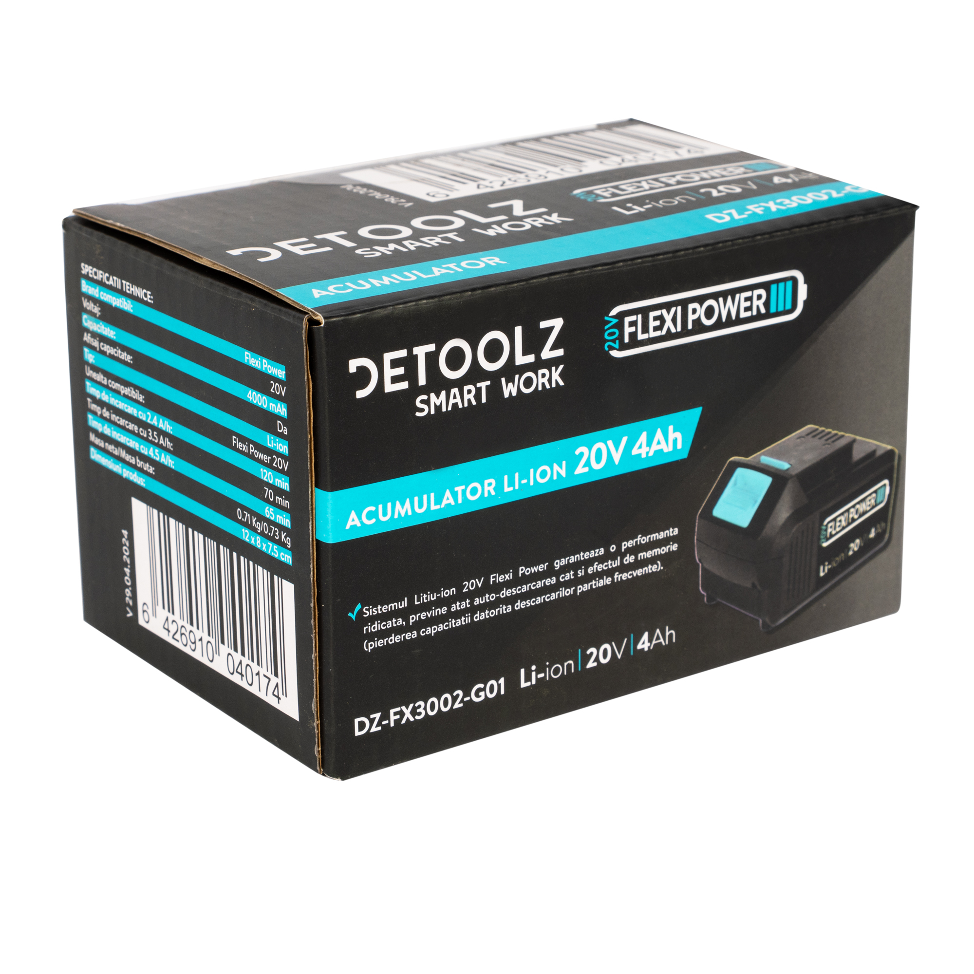 Acumulator Li-Ion, Detoolz DZ-FX3002-G01, 20 V, 4 Ah