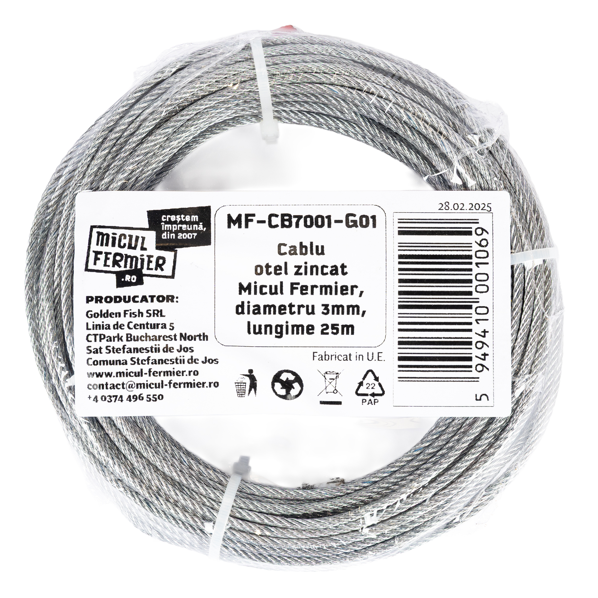 Cablu otel zincat Micul Fermier, diametru 3 mm, lungime 25 m