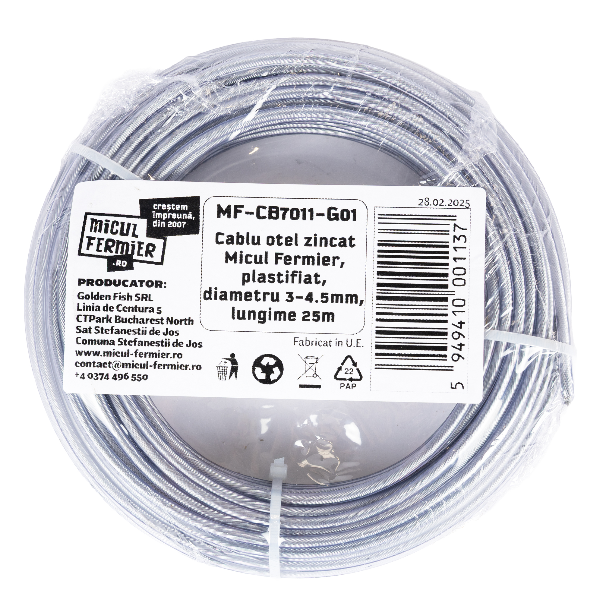 Cablu otel zincat Micul Fermier, plastifiat, diametru 3-4.5 mm, lungime 25 m